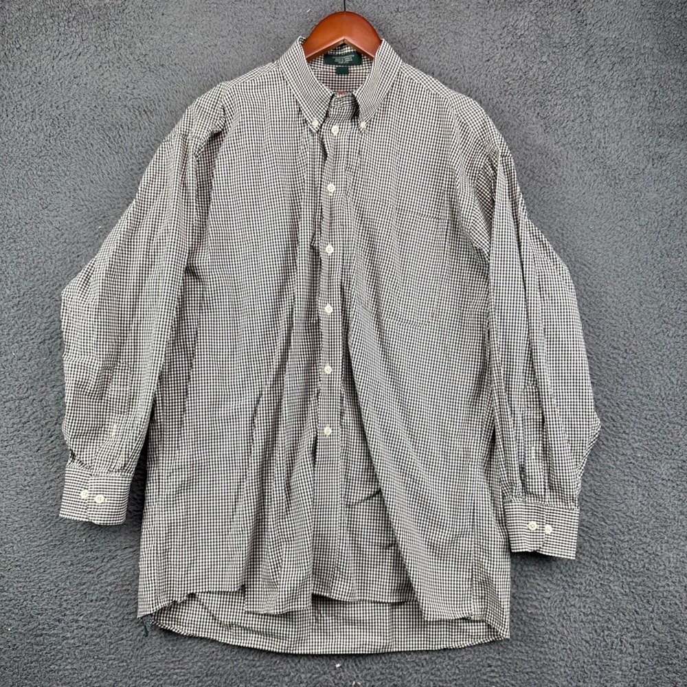 Hunt‎ Club Mens Gingham Button Down Shirt Black White 16.5 32/33 Cotton Plaid